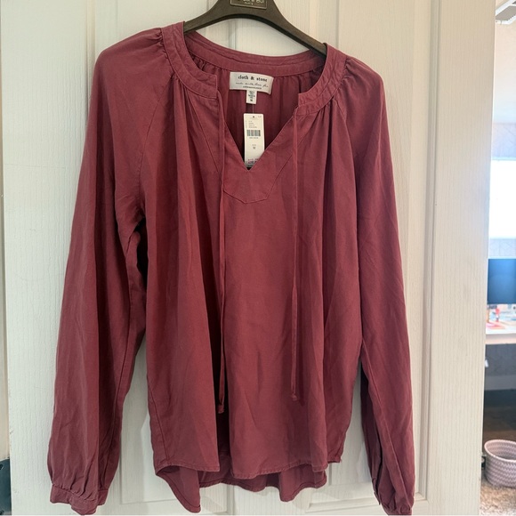 NWT $98 Anthropologie Cloth & Stone Becky Blouse Tencel Mauve Tunic Top Size M - Picture 2 of 6